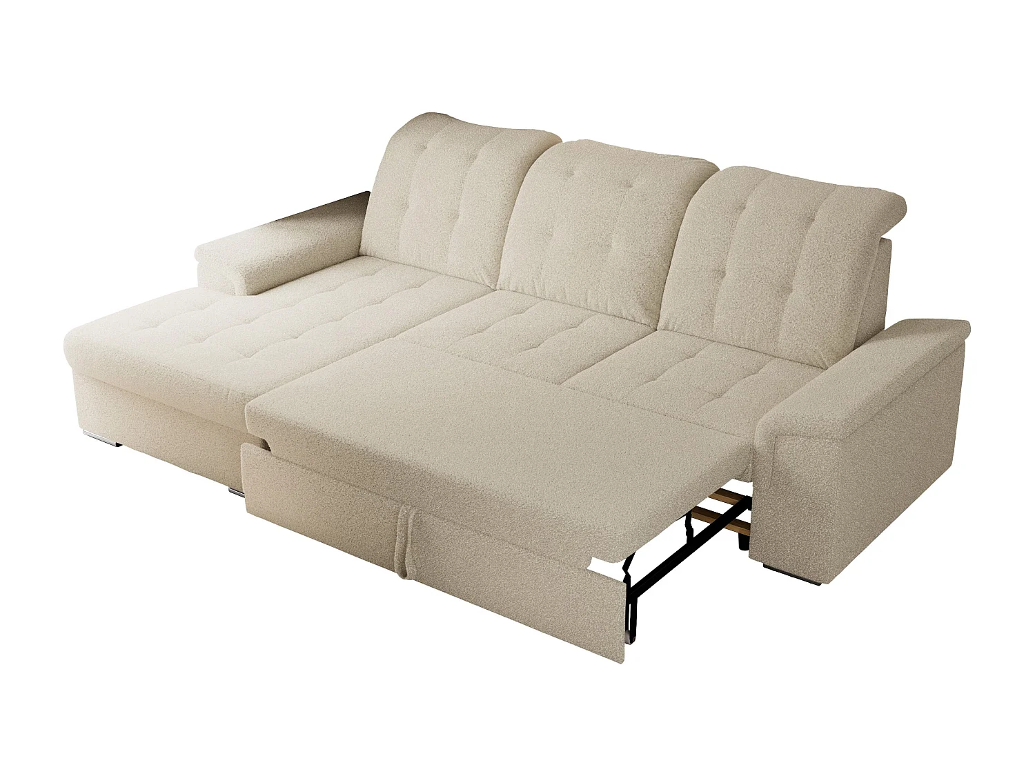 Ecksofa MADRITO - mit verstellbarer Rückenlehne, Armlehnen, gestepptem Sitz und Rückenlehne, Schlaffunktion - Beige Boucle - Ecke Links