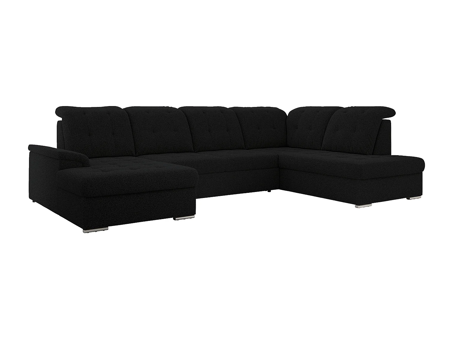 Ecksofa MADRITO U - mit verstellbarer Rückenlehne, Armlehne, L-förmige Ecke, Bettkasten - Schwarz Boucle - Ecke Rechts