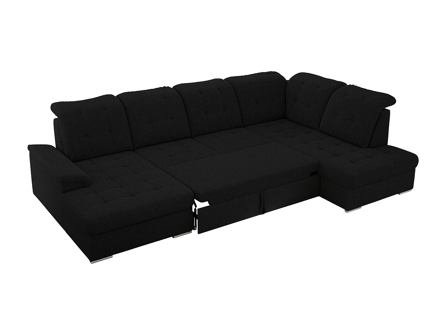 Ecksofa MADRITO U - mit verstellbarer Rückenlehne, Armlehne, L-förmige Ecke, Bettkasten - Schwarz Boucle - Ecke Rechts