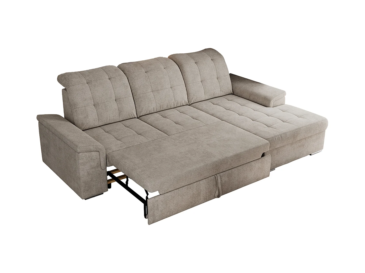 Ecksofa MADRITO - mit verstellbarer Rückenlehne, Armlehnen, gestepptem Sitz und Rückenlehne, Schlaffunktion - Beige Struktur - Ecke Rechts