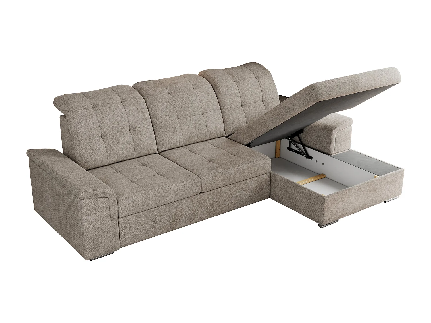 Ecksofa MADRITO - mit verstellbarer Rückenlehne, Armlehnen, gestepptem Sitz und Rückenlehne, Schlaffunktion - Beige Struktur - Ecke Rechts