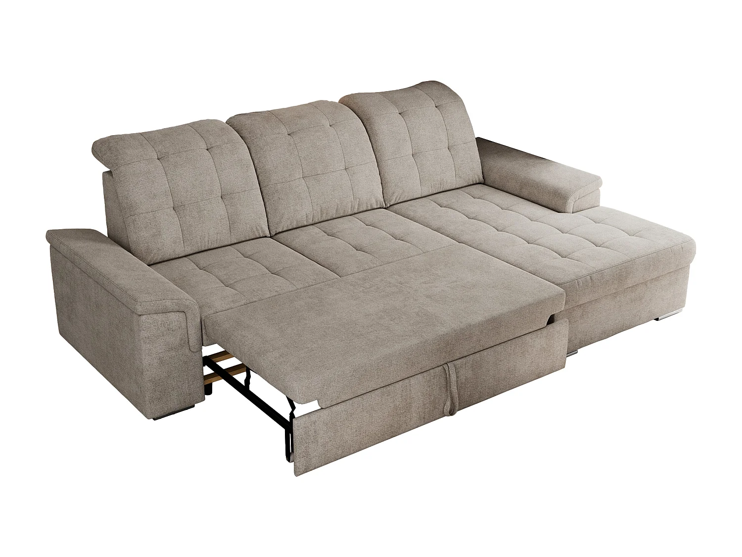 Ecksofa MADRITO - mit verstellbarer Rückenlehne, Armlehnen, gestepptem Sitz und Rückenlehne, Schlaffunktion - Beige Struktur - Ecke Rechts