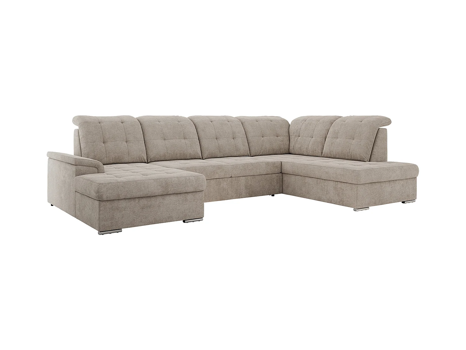 Ecksofa MADRITO U - mit verstellbarer Rückenlehne, Armlehne, L-förmige Ecke, Bettkasten - Beige Struktur - Ecke Rechts