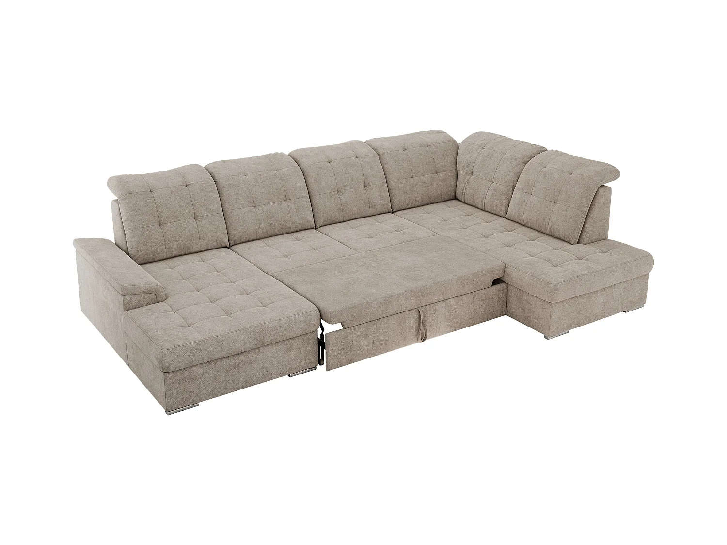 Ecksofa MADRITO U - mit verstellbarer Rückenlehne, Armlehne, L-förmige Ecke, Bettkasten - Beige Struktur - Ecke Rechts