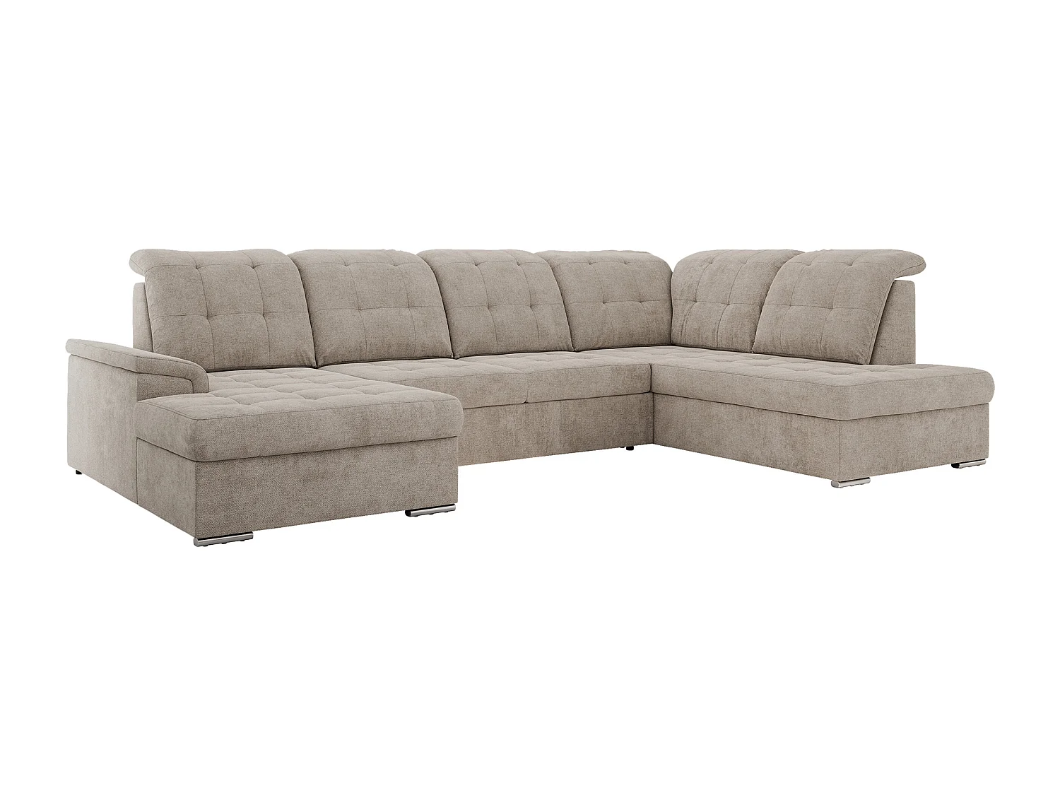 Ecksofa MADRITO U - mit verstellbarer Rückenlehne, Armlehne, L-förmige Ecke, Bettkasten - Beige Struktur - Ecke Rechts