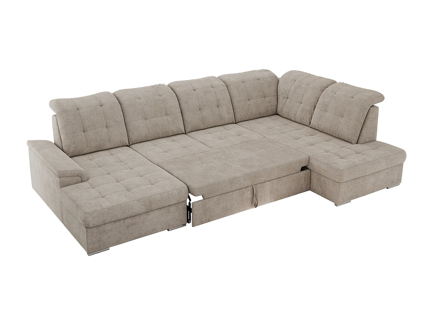 Ecksofa MADRITO U - mit verstellbarer Rückenlehne, Armlehne, L-förmige Ecke, Bettkasten - Beige Struktur - Ecke Rechts