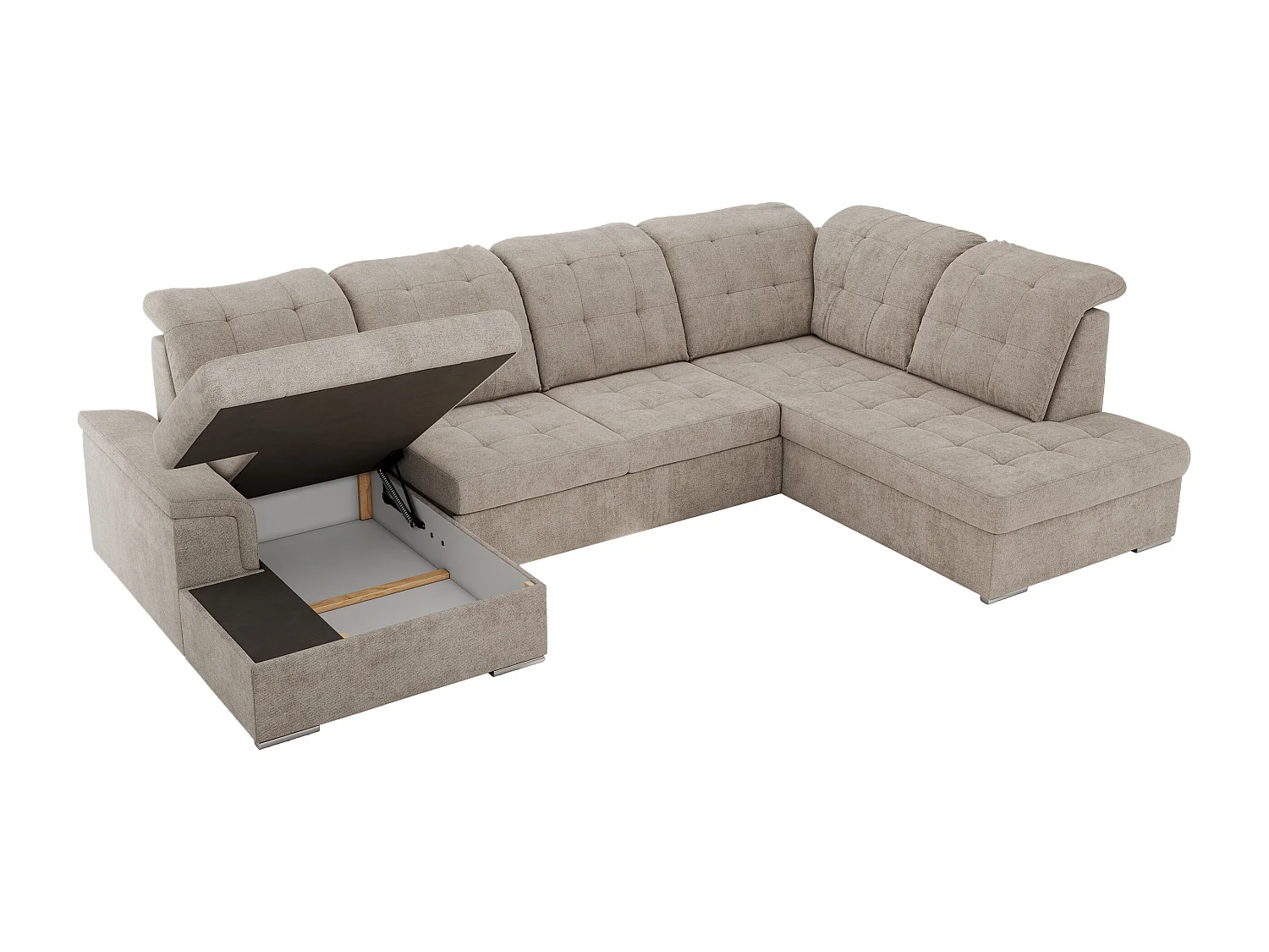 Ecksofa MADRITO U - mit verstellbarer Rückenlehne, Armlehne, L-förmige Ecke, Bettkasten - Beige Struktur - Ecke Rechts