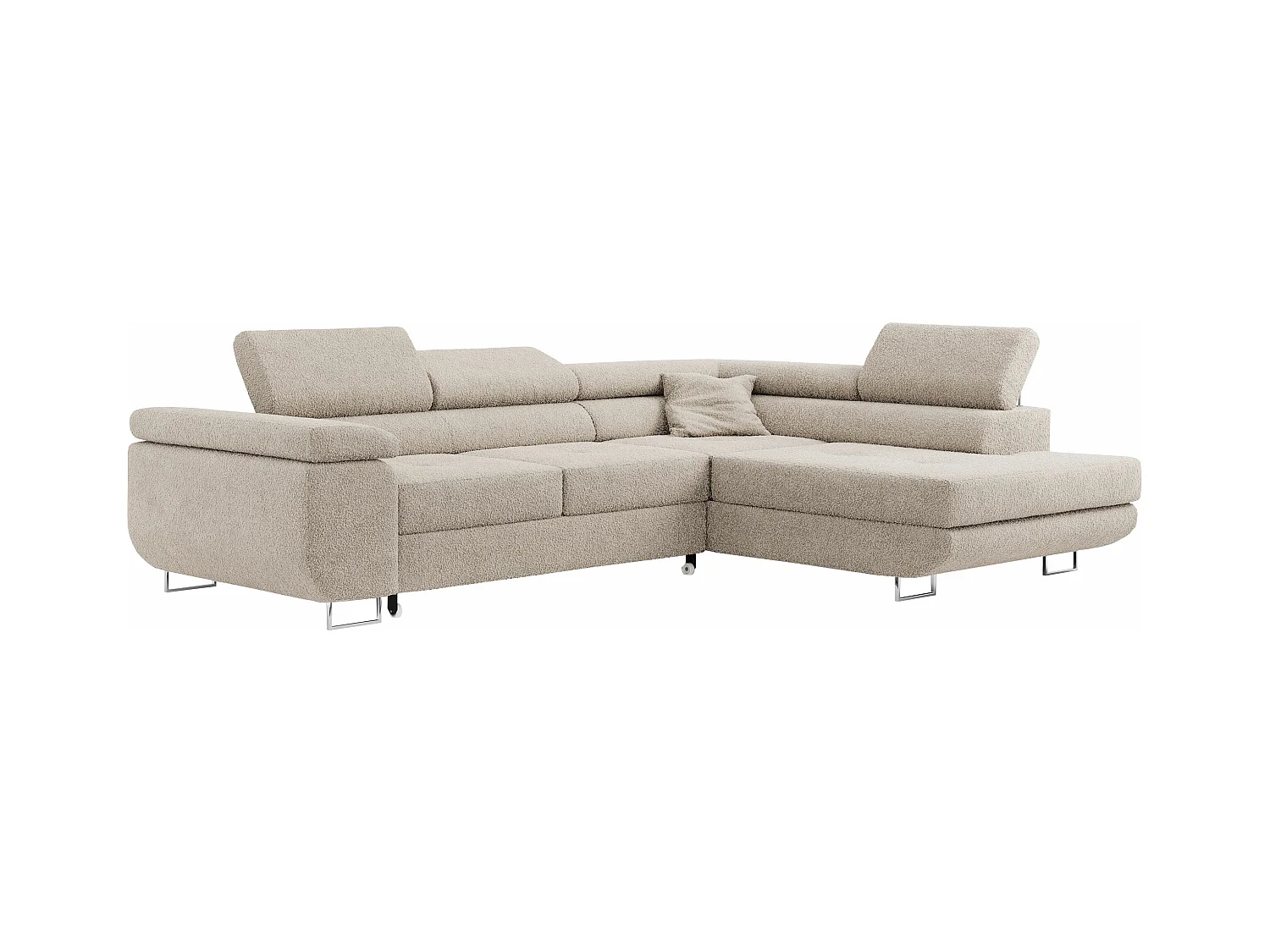 Ecksofa GUSTAW - mit Schlaffunktion, verstellbare Kopfstützen, Metallbeine - Creme Boucle - Ecke Rechts