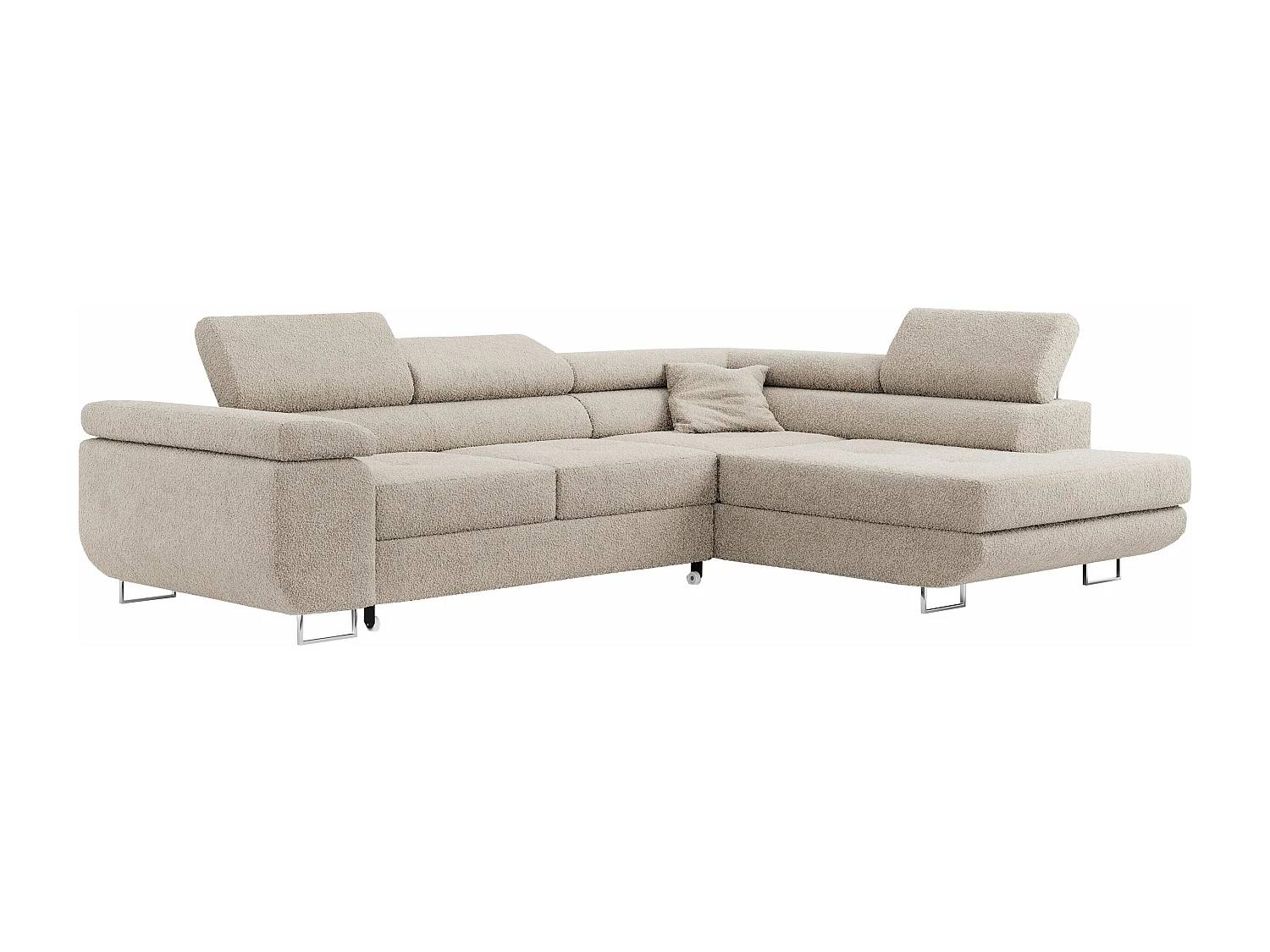 Ecksofa GUSTAW - mit Schlaffunktion, verstellbare Kopfstützen, Metallbeine - Creme Boucle - Ecke Rechts