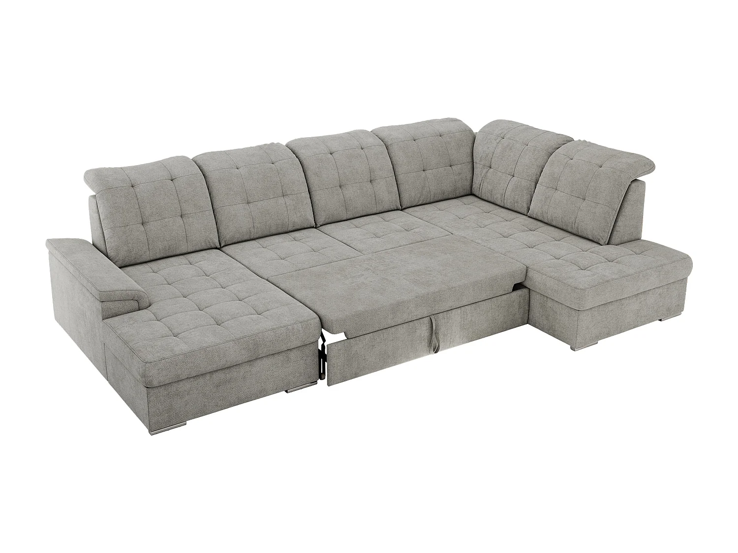 Ecksofa MADRITO U - mit verstellbarer Rückenlehne, Armlehne, L-förmige Ecke, Bettkasten - Hellgrau Struktur - Ecke Rechts