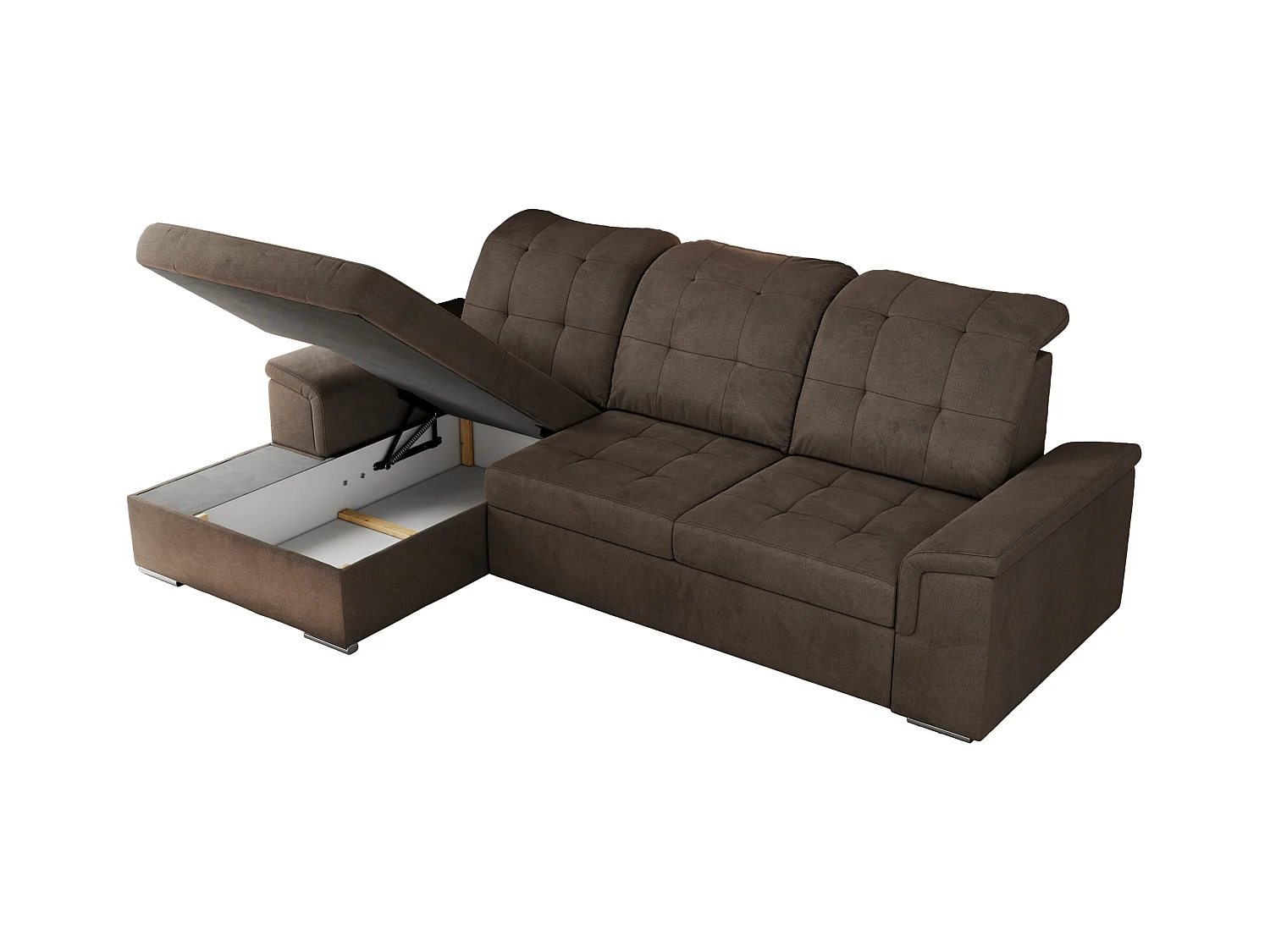 Ecksofa MADRITO - mit verstellbarer Rückenlehne, Armlehnen, gestepptem Sitz und Rückenlehne, Schlaffunktion - Braun Velvet - Ecke Links