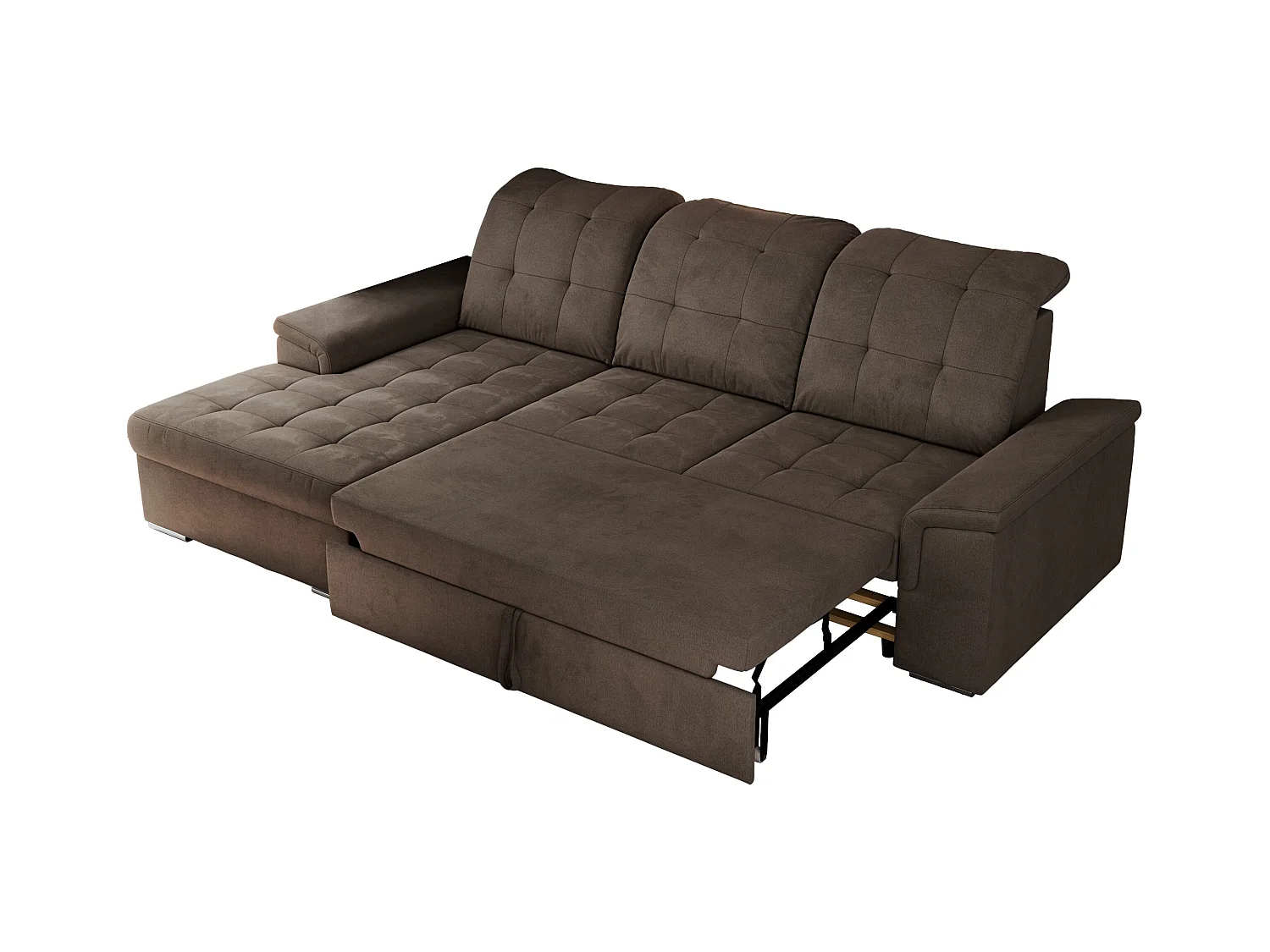 Ecksofa MADRITO - mit verstellbarer Rückenlehne, Armlehnen, gestepptem Sitz und Rückenlehne, Schlaffunktion - Braun Velvet - Ecke Links