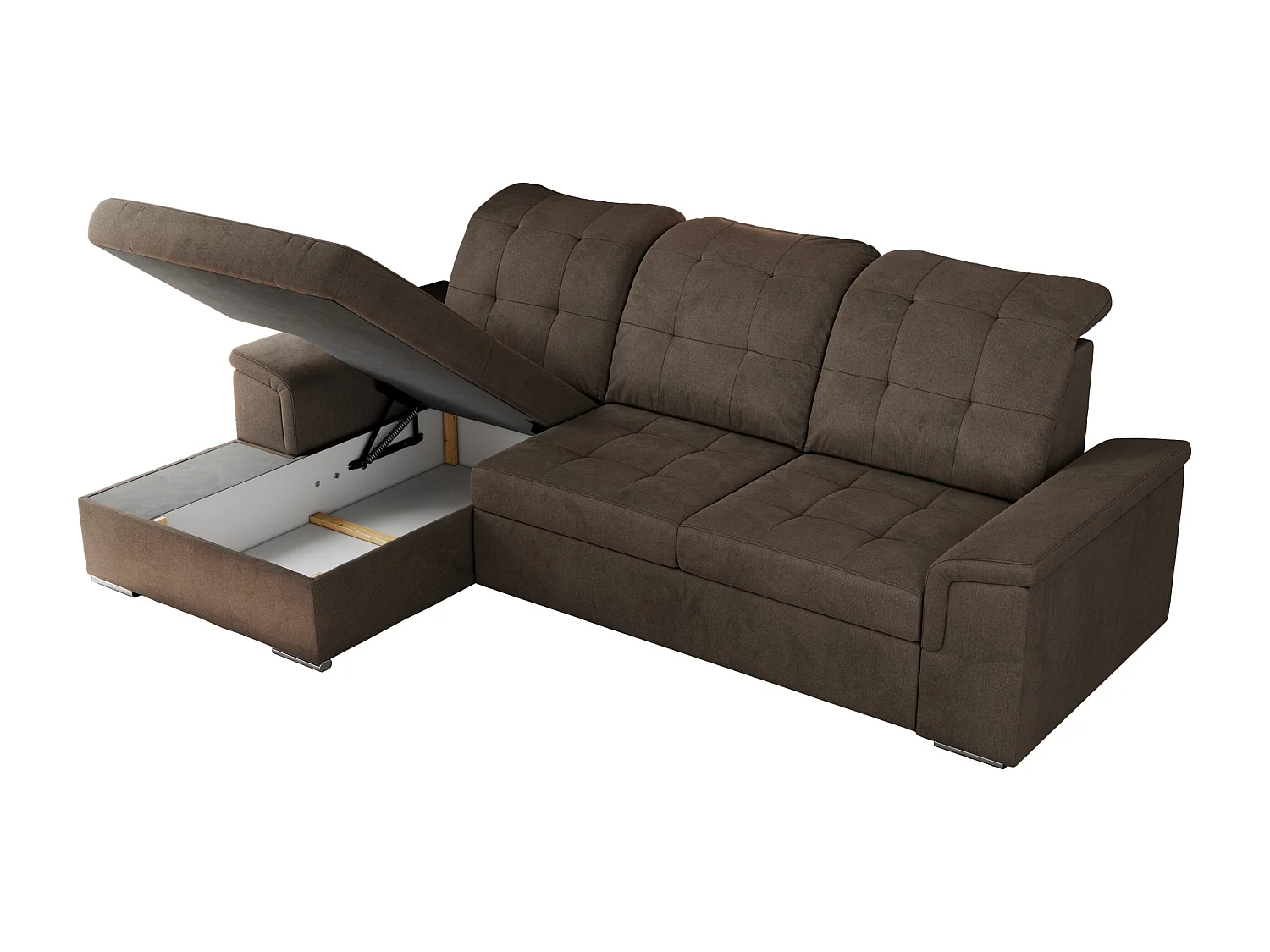 Ecksofa MADRITO - mit verstellbarer Rückenlehne, Armlehnen, gestepptem Sitz und Rückenlehne, Schlaffunktion - Braun Velvet - Ecke Links