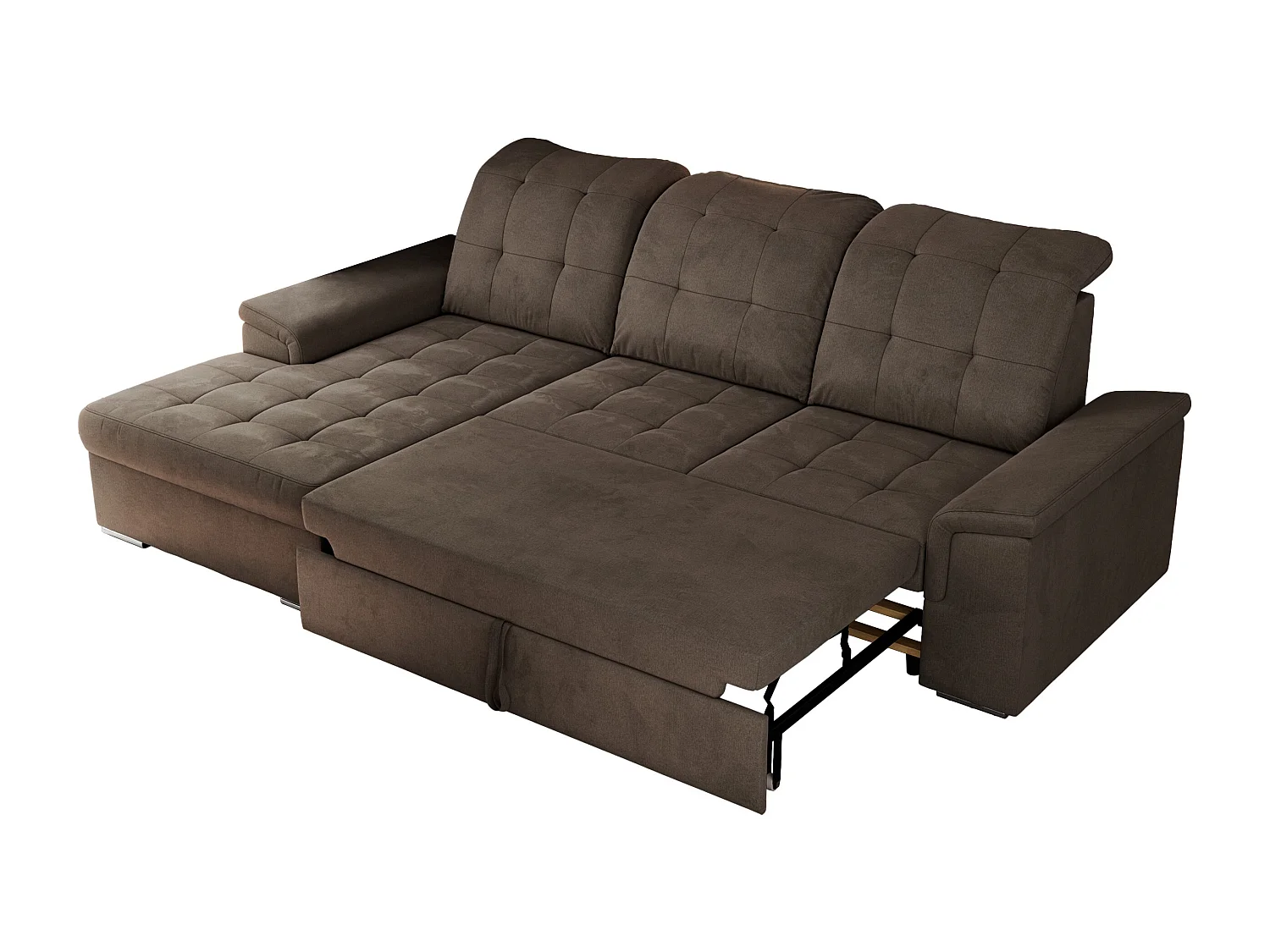 Ecksofa MADRITO - mit verstellbarer Rückenlehne, Armlehnen, gestepptem Sitz und Rückenlehne, Schlaffunktion - Braun Velvet - Ecke Links
