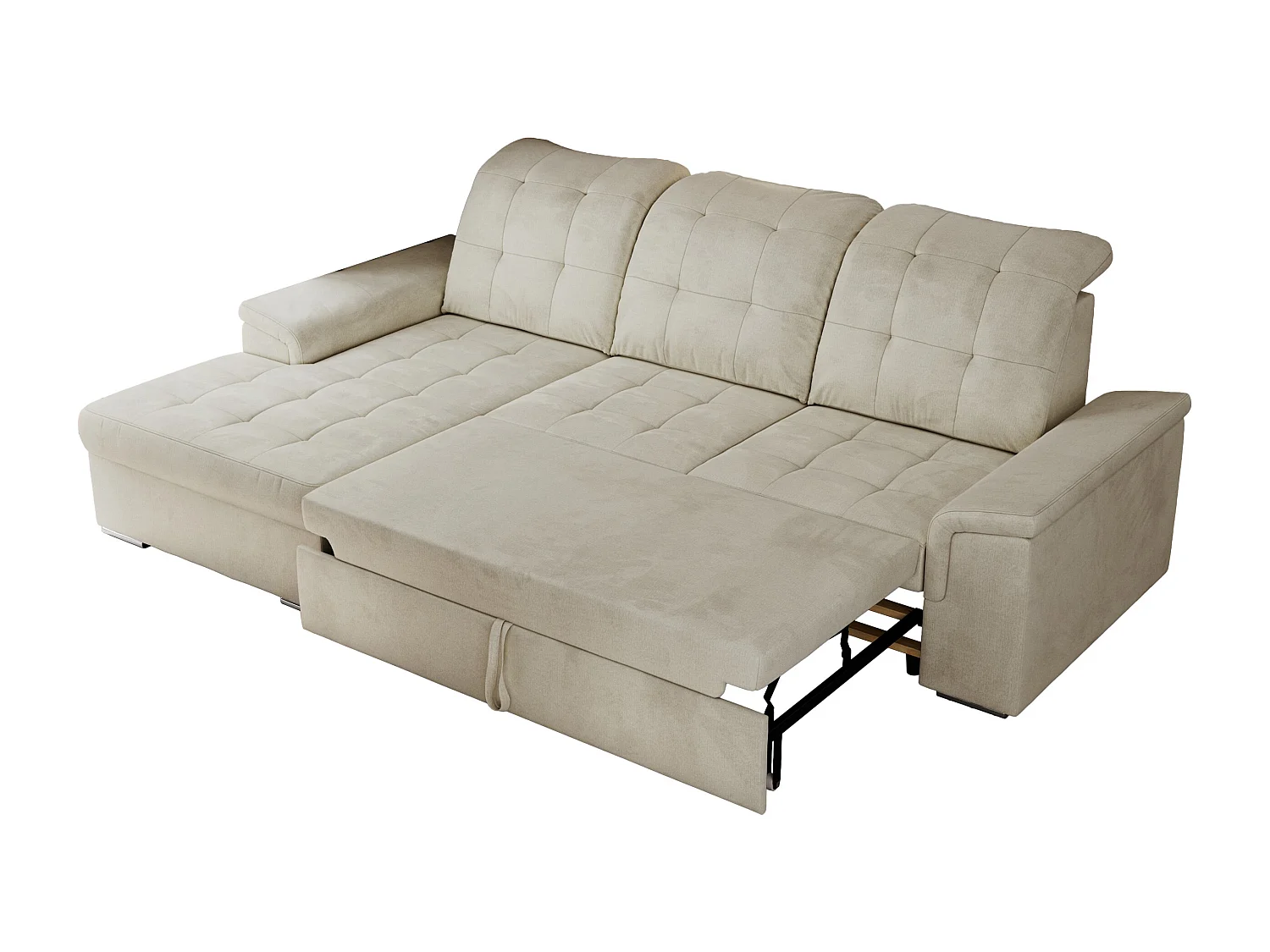 Ecksofa MADRITO - mit verstellbarer Rückenlehne, Armlehnen, gestepptem Sitz und Rückenlehne, Schlaffunktion - Beige Velvet - Ecke Links