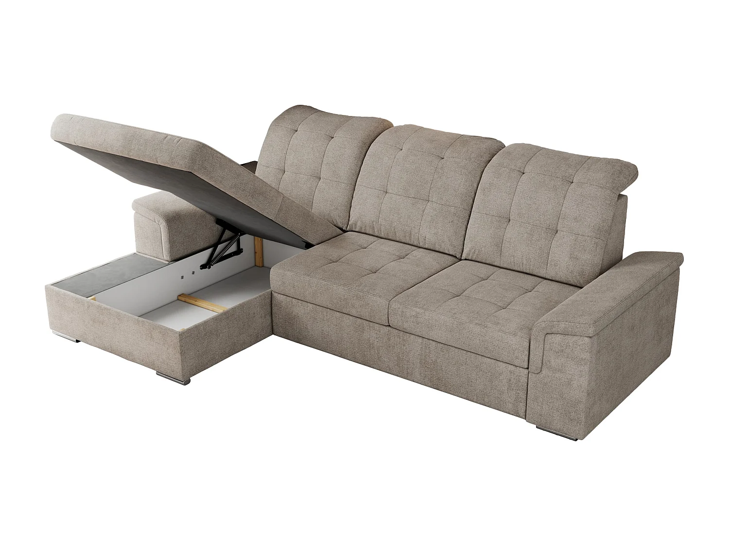 Ecksofa MADRITO - mit verstellbarer Rückenlehne, Armlehnen, gestepptem Sitz und Rückenlehne, Schlaffunktion - Beige Struktur - Ecke Links