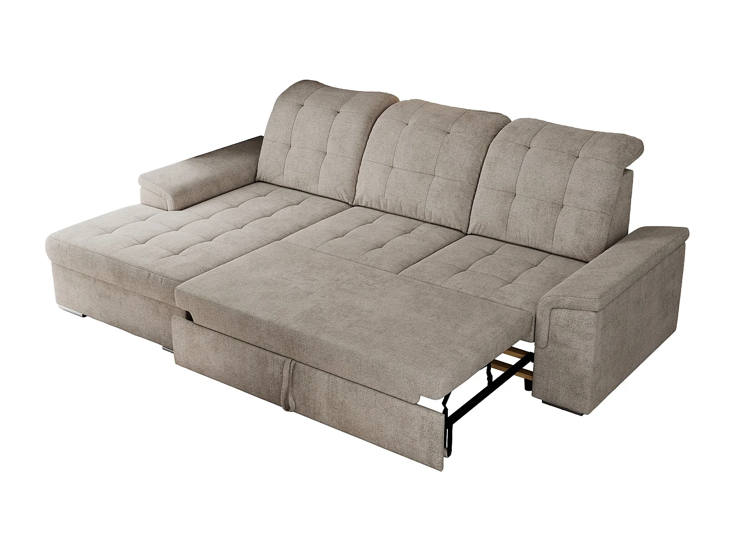 Ecksofa MADRITO - mit verstellbarer Rückenlehne, Armlehnen, gestepptem Sitz und Rückenlehne, Schlaffunktion - Beige Struktur - Ecke Links