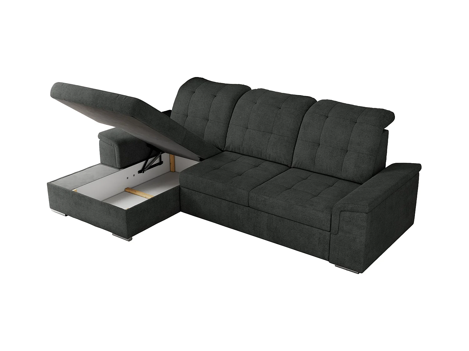 Ecksofa MADRITO - mit verstellbarer Rückenlehne, Armlehnen, gestepptem Sitz und Rückenlehne, Schlaffunktion - Dunkelgrau Struktur - Ecke Links
