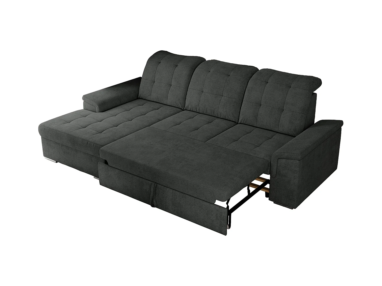 Ecksofa MADRITO - mit verstellbarer Rückenlehne, Armlehnen, gestepptem Sitz und Rückenlehne, Schlaffunktion - Dunkelgrau Struktur - Ecke Links