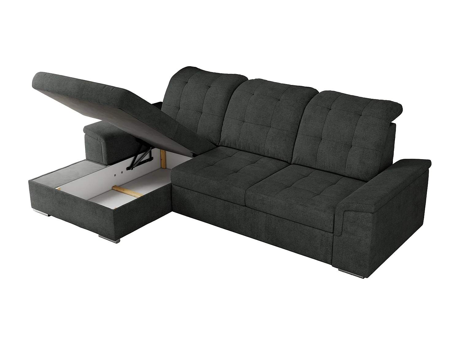 Ecksofa MADRITO - mit verstellbarer Rückenlehne, Armlehnen, gestepptem Sitz und Rückenlehne, Schlaffunktion - Dunkelgrau Struktur - Ecke Links