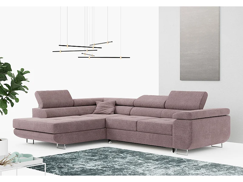 Ecksofa GUSTAW - mit Schlaffunktion, verstellbare Kopfstützen, Metallbeine - Rose Stukture - Ecke Links