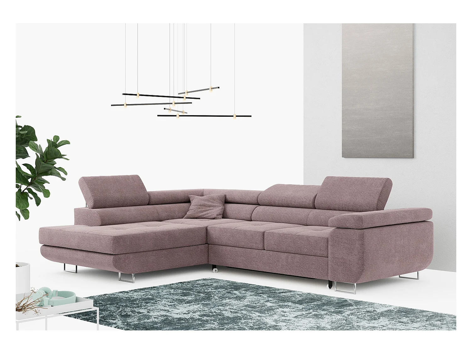 Ecksofa GUSTAW - mit Schlaffunktion, verstellbare Kopfstützen, Metallbeine - Rose Stukture - Ecke Links