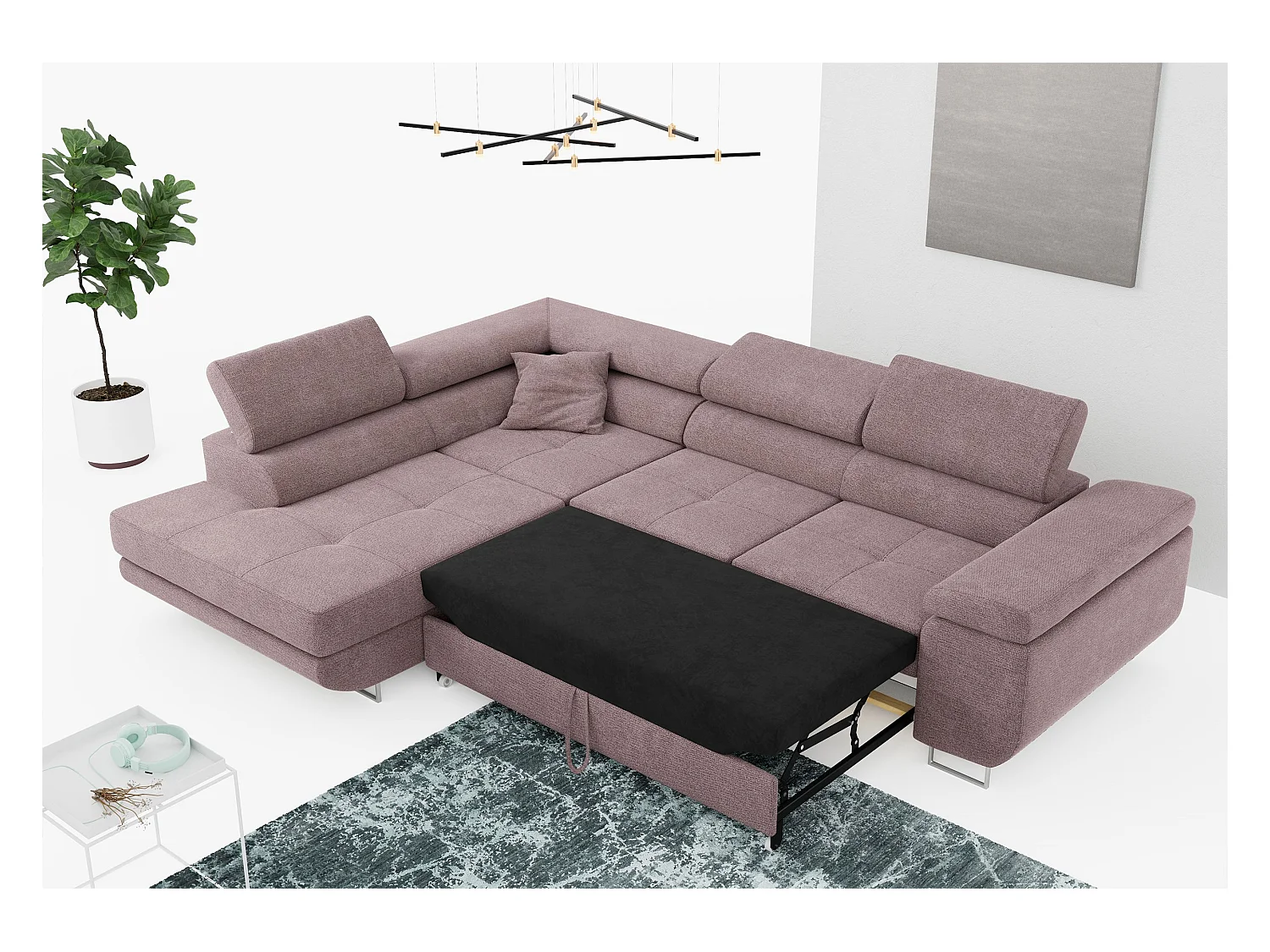 Ecksofa GUSTAW - mit Schlaffunktion, verstellbare Kopfstützen, Metallbeine - Rose Stukture - Ecke Links