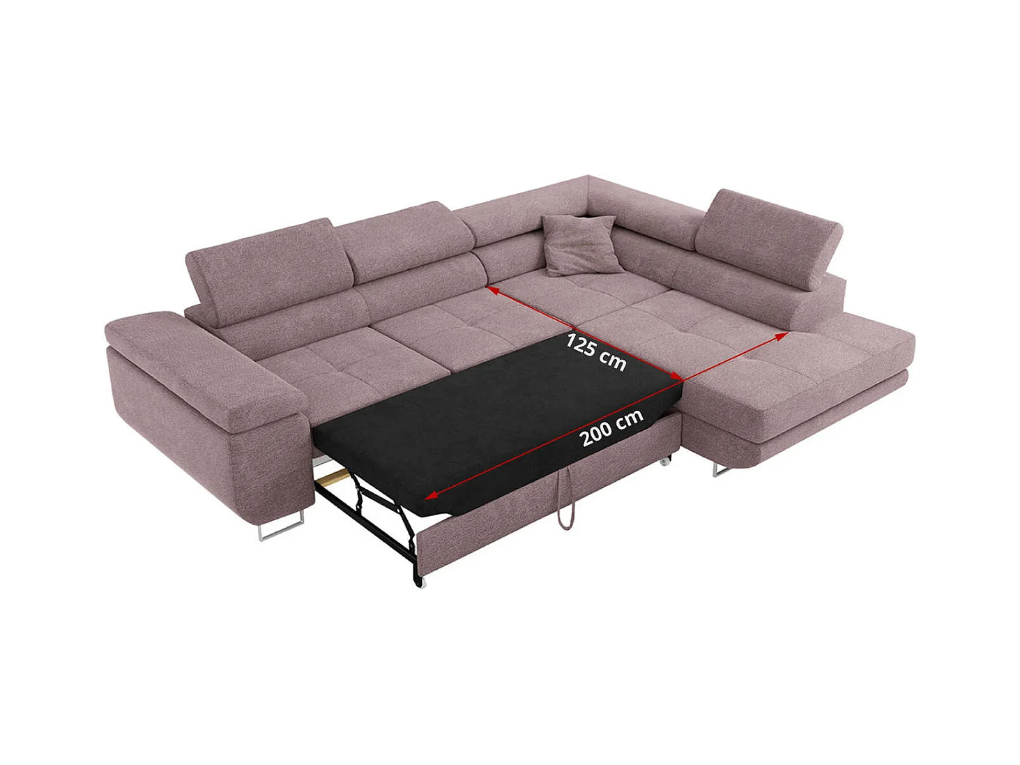 Ecksofa GUSTAW - mit Schlaffunktion, verstellbare Kopfstützen, Metallbeine - Rose Stukture - Ecke Links