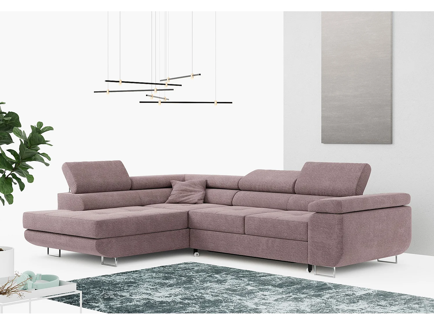 Ecksofa GUSTAW - mit Schlaffunktion, verstellbare Kopfstützen, Metallbeine - Rose Stukture - Ecke Links