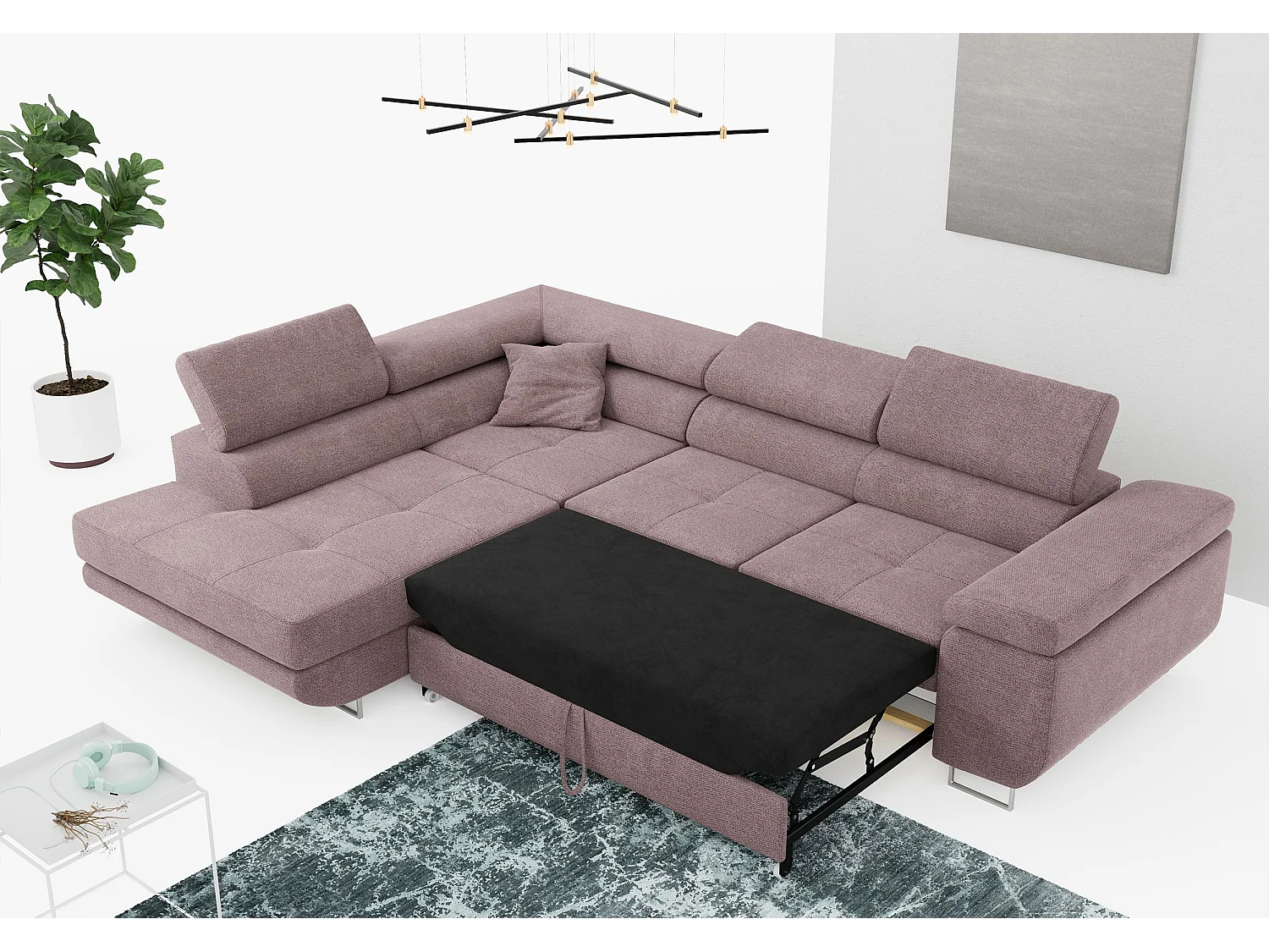 Ecksofa GUSTAW - mit Schlaffunktion, verstellbare Kopfstützen, Metallbeine - Rose Stukture - Ecke Links