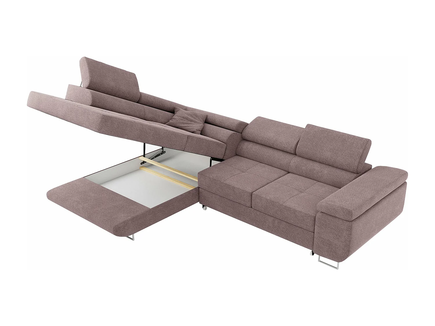 Ecksofa GUSTAW - mit Schlaffunktion, verstellbare Kopfstützen, Metallbeine - Rose Stukture - Ecke Links