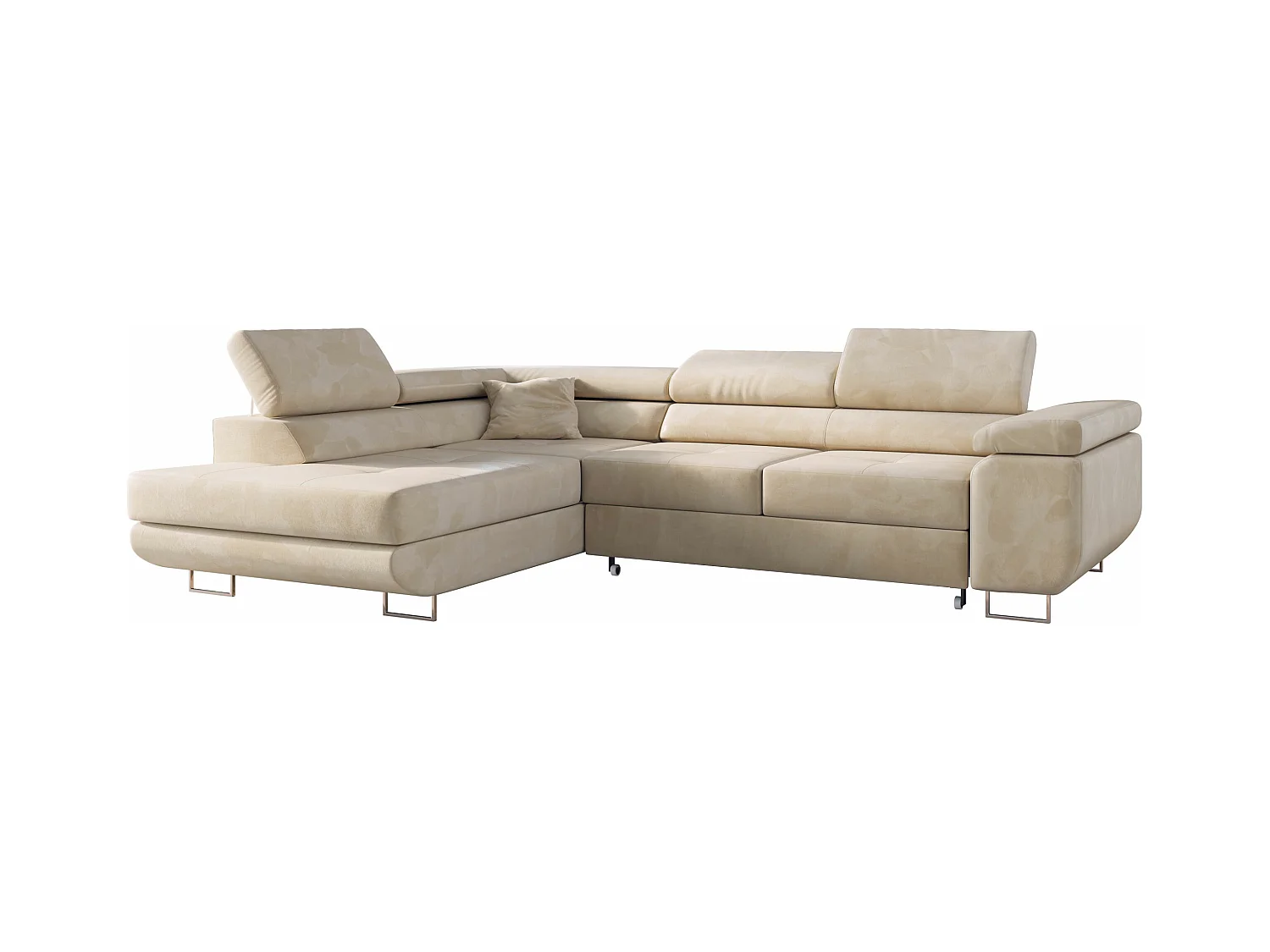 Ecksofa GUSTAW - mit Schlaffunktion, verstellbare Kopfstützen, Metallbeine - Beige Velvet - Ecke Links