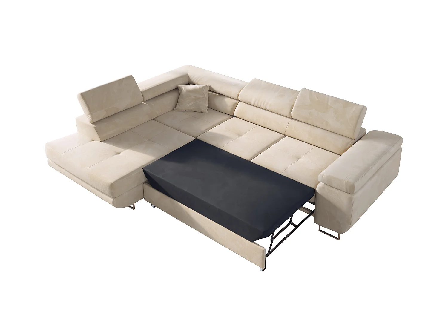 Ecksofa GUSTAW - mit Schlaffunktion, verstellbare Kopfstützen, Metallbeine - Beige Velvet - Ecke Links