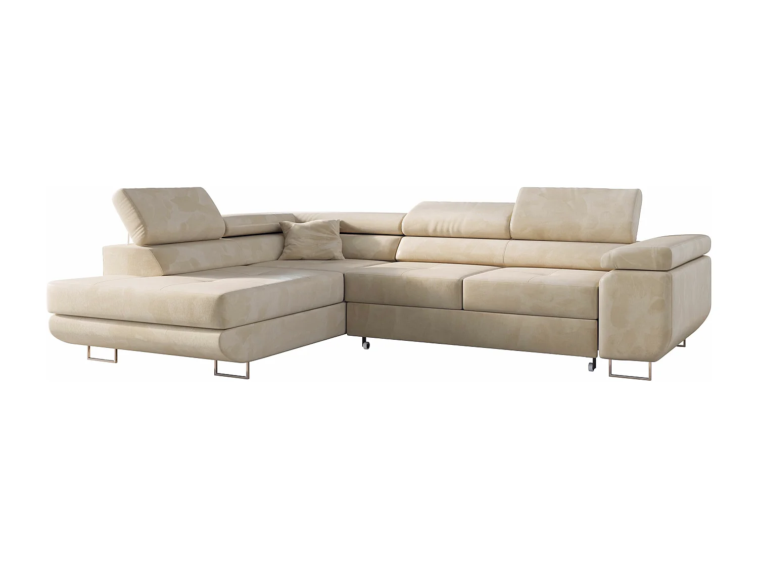 Ecksofa GUSTAW - mit Schlaffunktion, verstellbare Kopfstützen, Metallbeine - Beige Velvet - Ecke Links