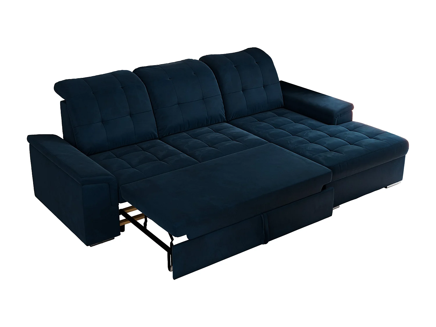 Ecksofa MADRITO - mit verstellbarer Rückenlehne, Armlehnen, gestepptem Sitz und Rückenlehne, Schlaffunktion - Dunkelblau Velvet - Ecke Rechts