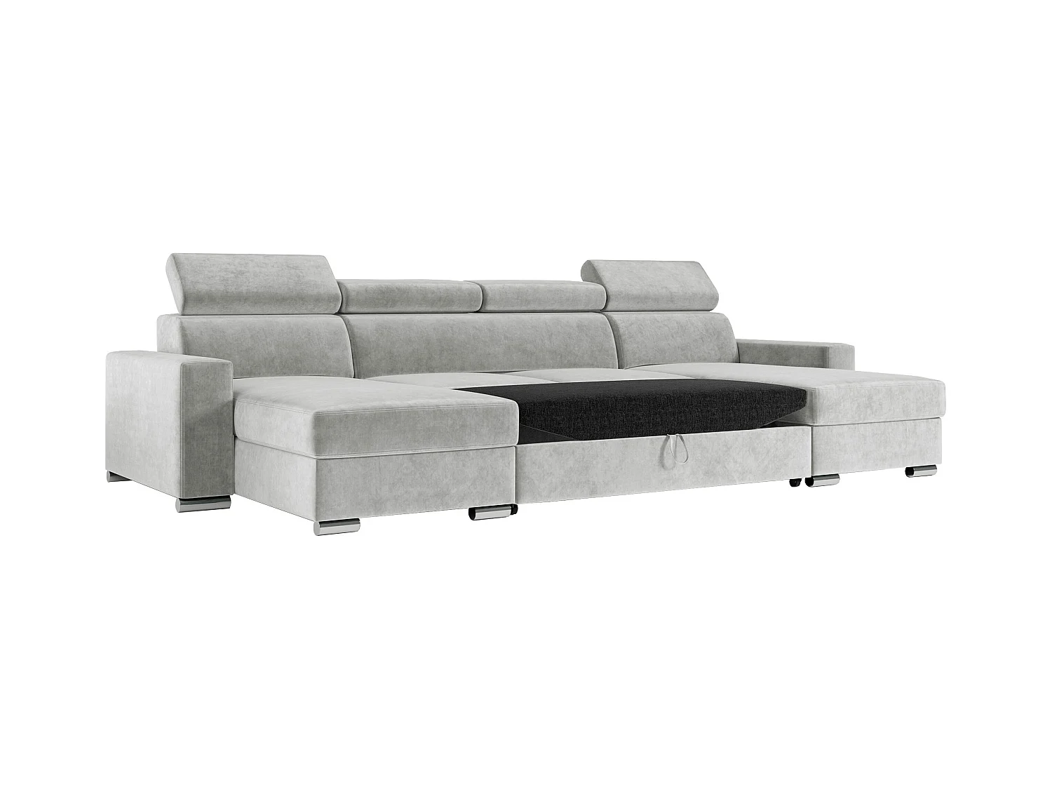 Ecksofa FOX U - verstellbare Kopfstützen, zwei Bettkästen, L-förmige Ecke mit Schlaffunktion, Armlehnen - Grau, Velvet