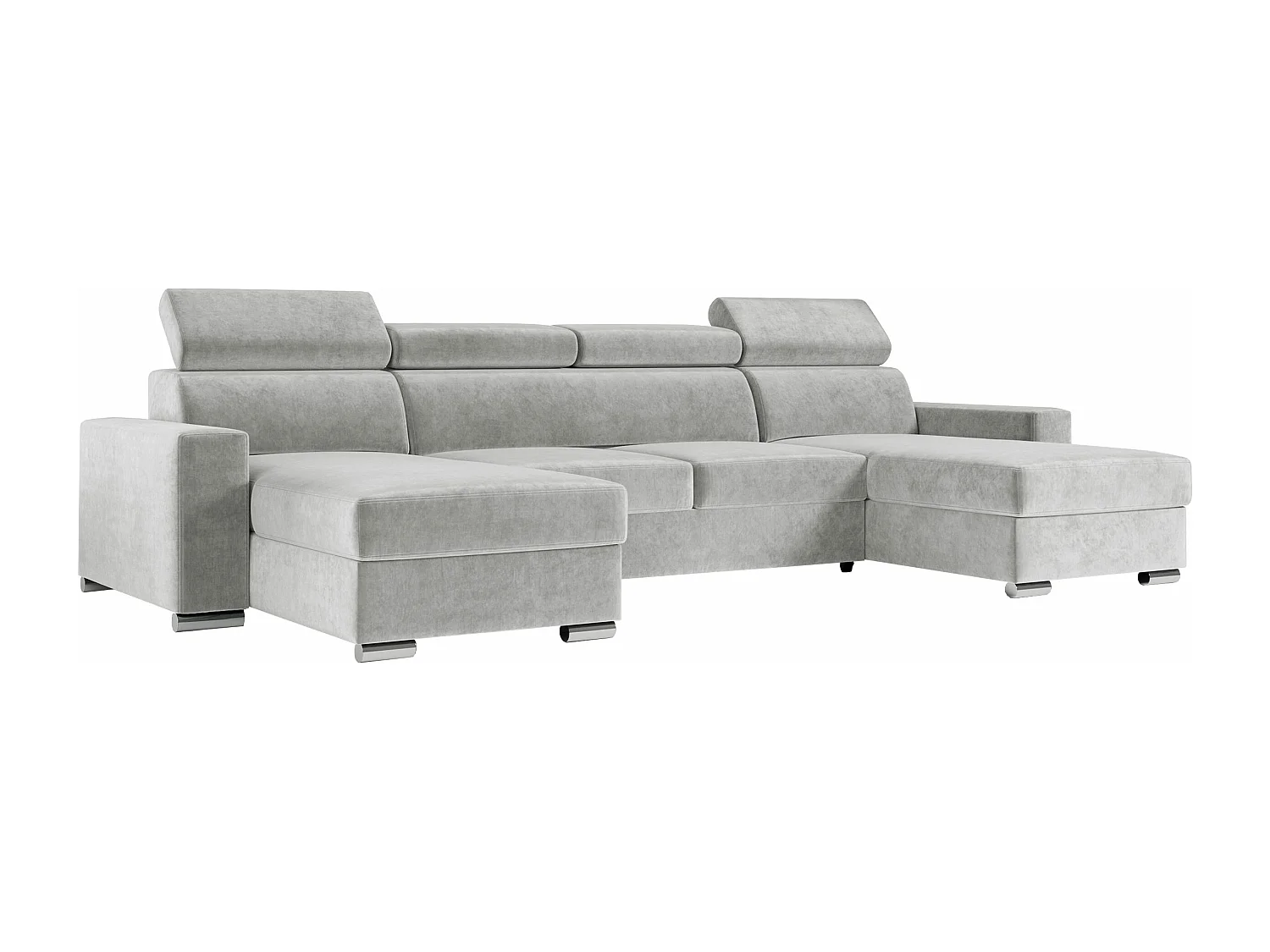 Ecksofa FOX U - verstellbare Kopfstützen, zwei Bettkästen, L-förmige Ecke mit Schlaffunktion, Armlehnen - Grau, Velvet