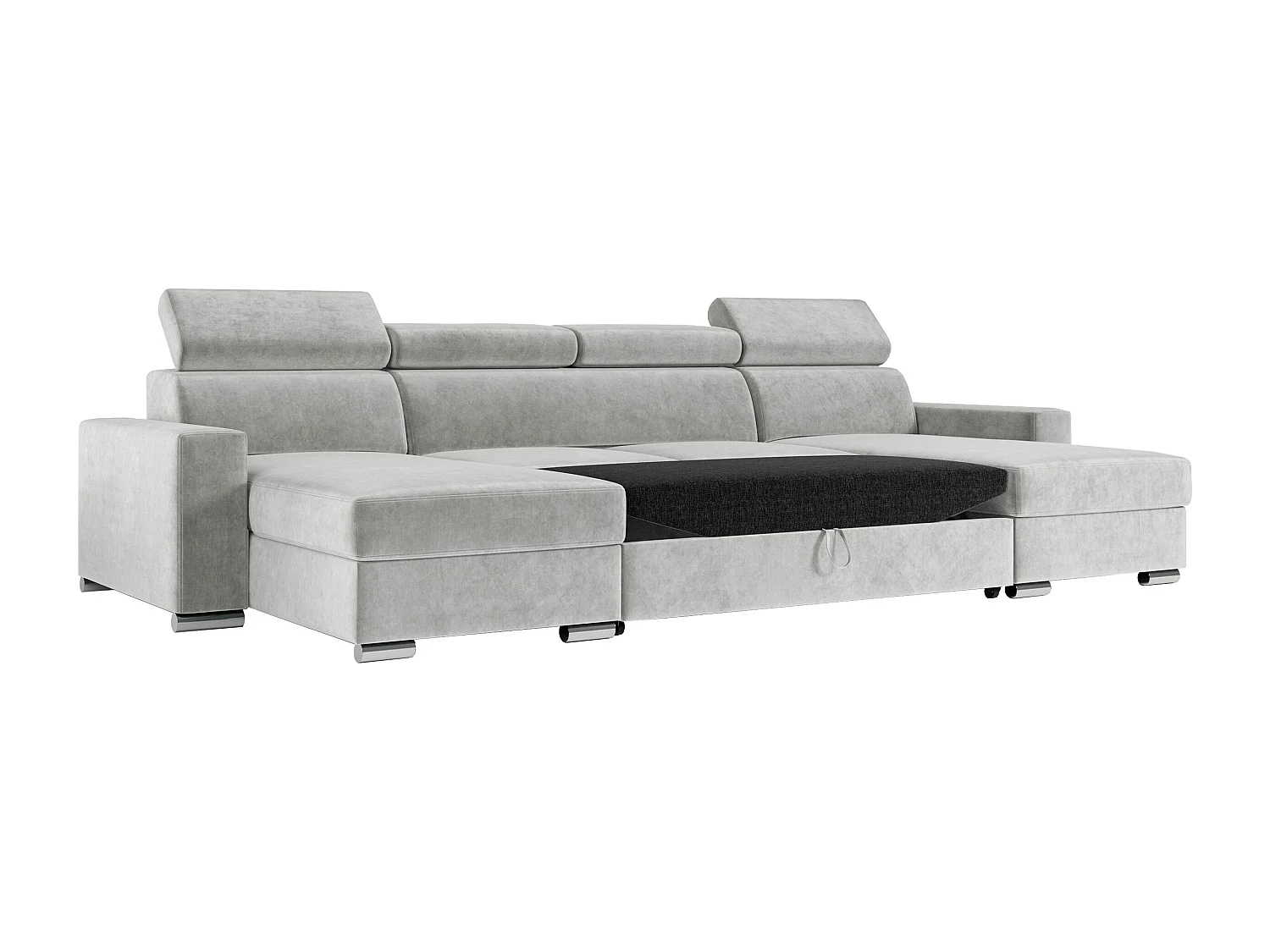 Ecksofa FOX U - verstellbare Kopfstützen, zwei Bettkästen, L-förmige Ecke mit Schlaffunktion, Armlehnen - Grau, Velvet