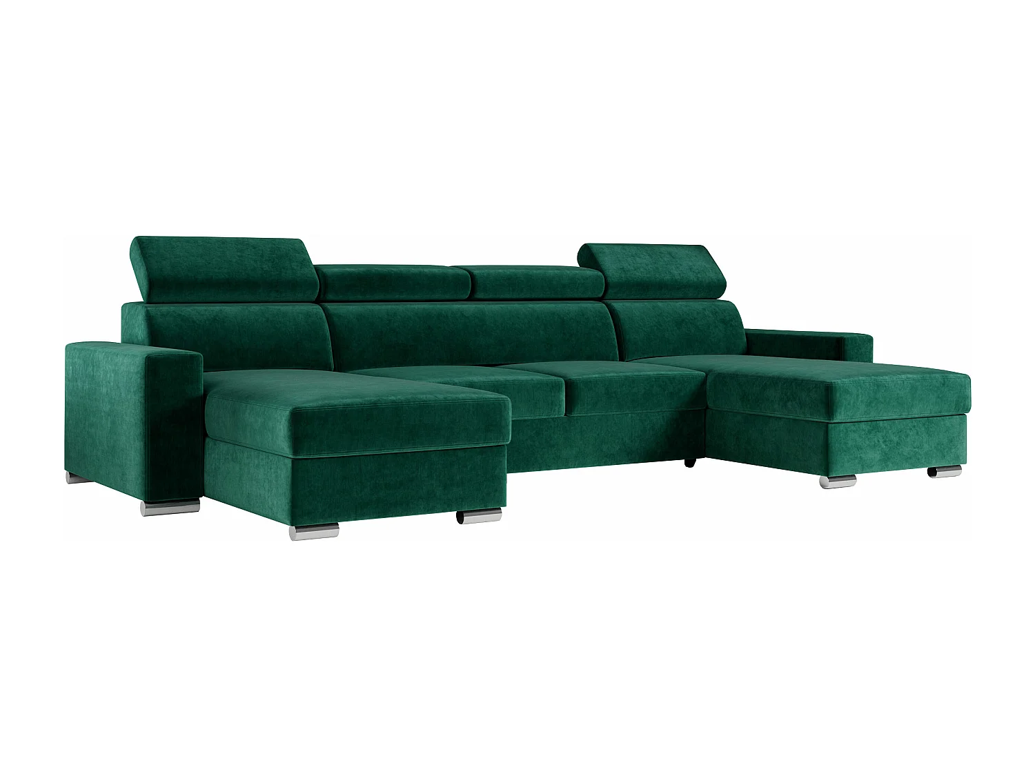 Ecksofa FOX U - verstellbare Kopfstützen, zwei Bettkästen, L-förmige Ecke mit Schlaffunktion, Armlehnen - Dunkelgrün, Velvet