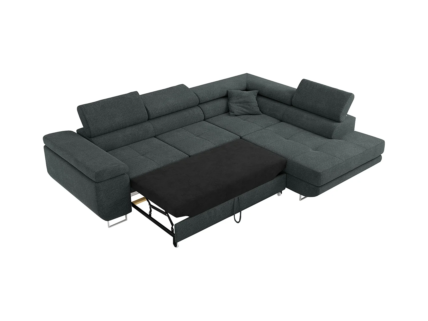 Ecksofa GUSTAW - mit Schlaffunktion, verstellbare Kopfstützen, Metallbeine - Dunkelgrau Stukture - Ecke Rechts