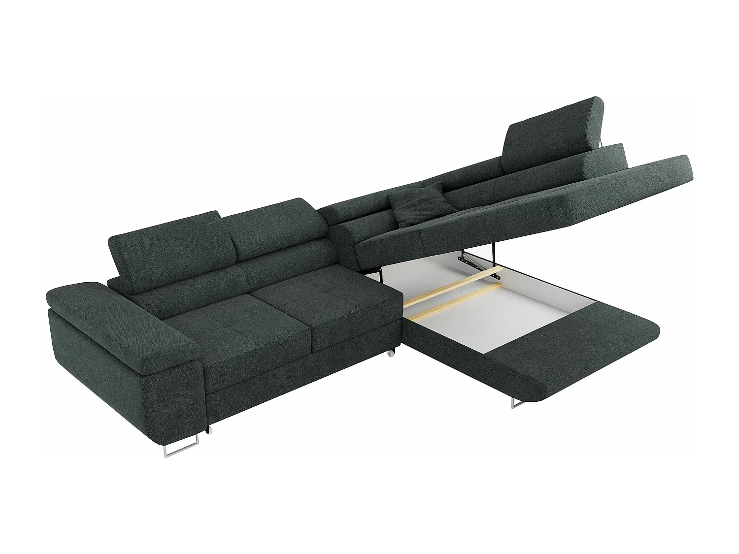 Ecksofa GUSTAW - mit Schlaffunktion, verstellbare Kopfstützen, Metallbeine - Dunkelgrau Stukture - Ecke Rechts