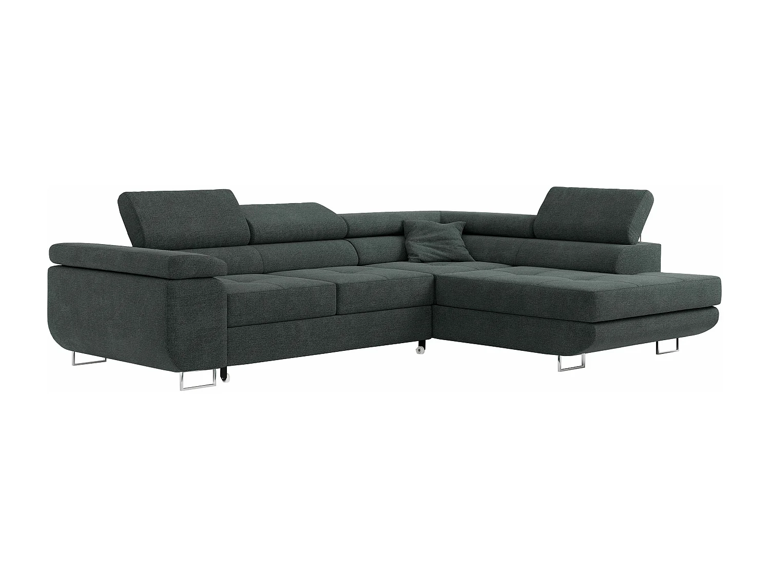 Ecksofa GUSTAW - mit Schlaffunktion, verstellbare Kopfstützen, Metallbeine - Dunkelgrau Stukture - Ecke Rechts