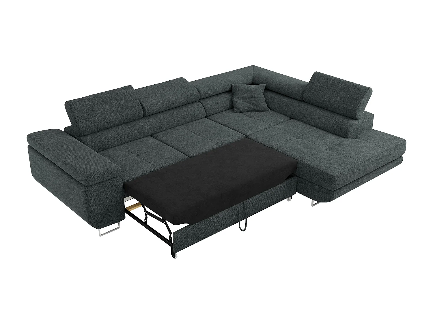 Ecksofa GUSTAW - mit Schlaffunktion, verstellbare Kopfstützen, Metallbeine - Dunkelgrau Stukture - Ecke Rechts