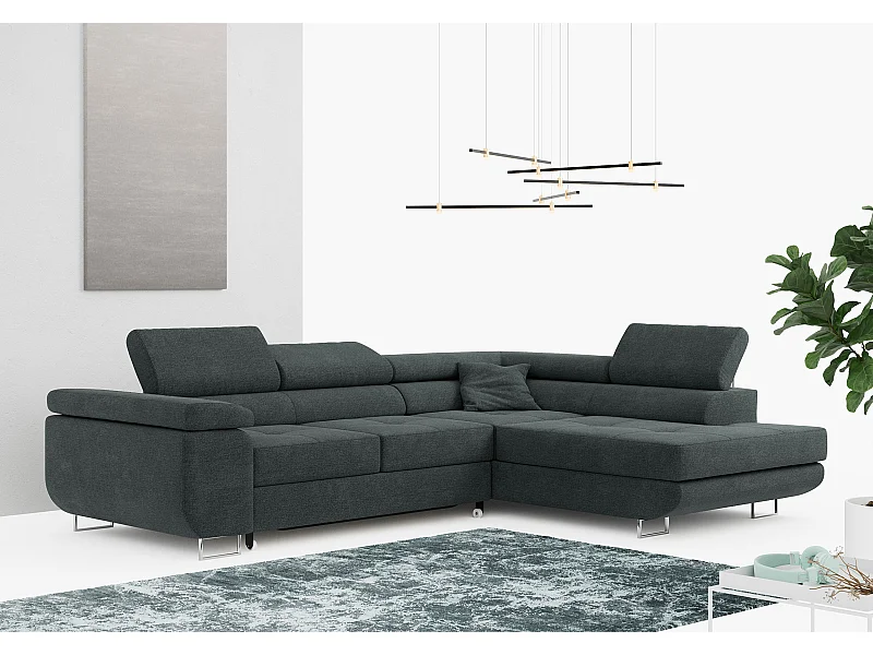 Ecksofa GUSTAW - mit Schlaffunktion, verstellbare Kopfstützen, Metallbeine - Dunkelgrau Stukture - Ecke Rechts