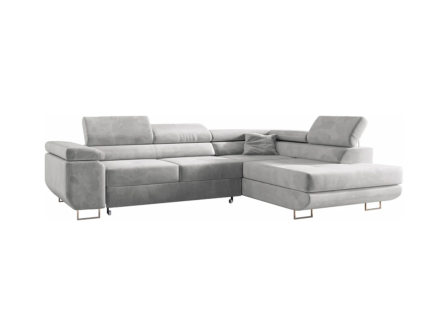Ecksofa GUSTAW - mit Schlaffunktion, verstellbare Kopfstützen, Metallbeine - Hellgrau Velvet - Ecke Rechts