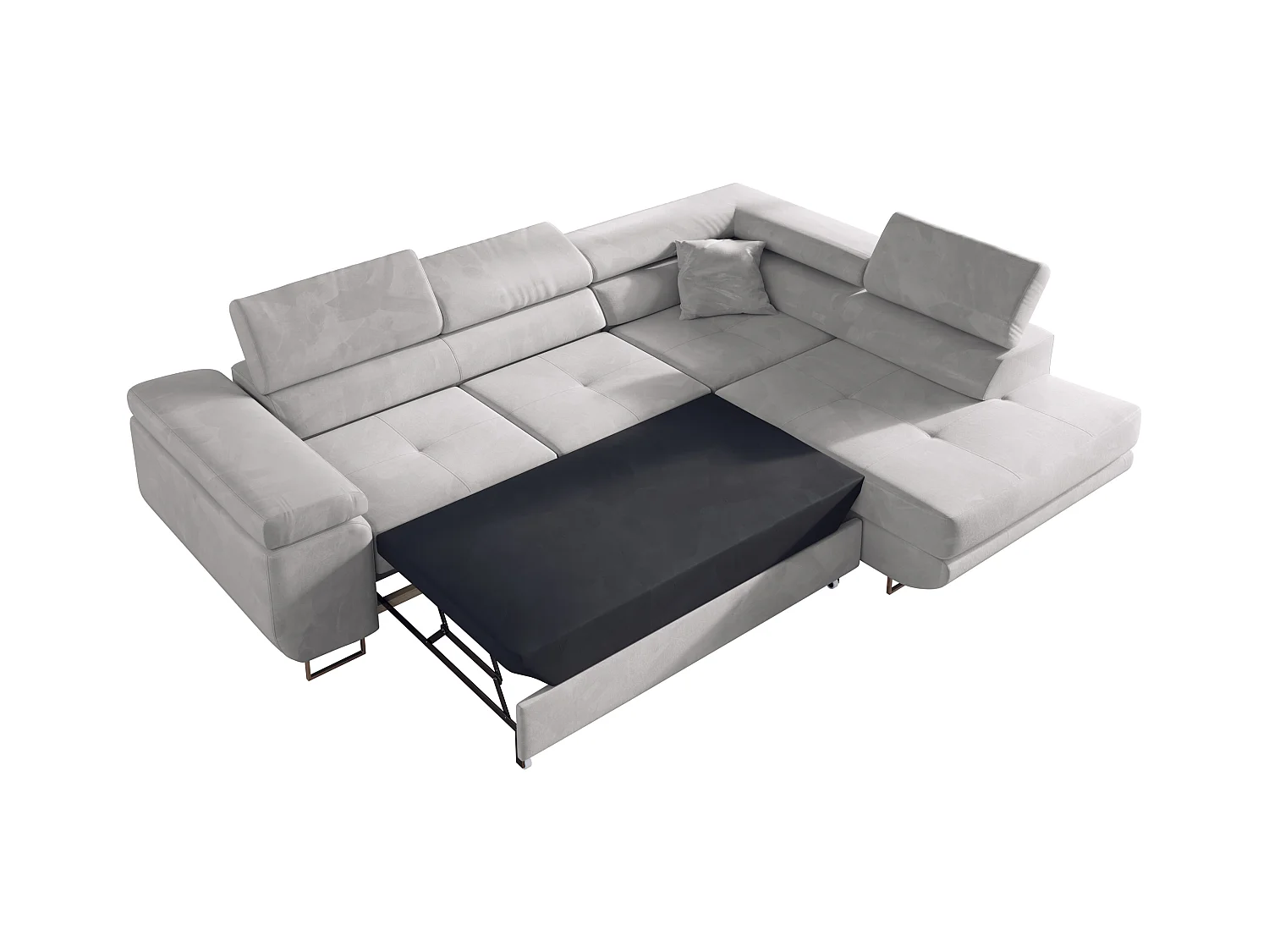 Ecksofa GUSTAW - mit Schlaffunktion, verstellbare Kopfstützen, Metallbeine - Hellgrau Velvet - Ecke Rechts