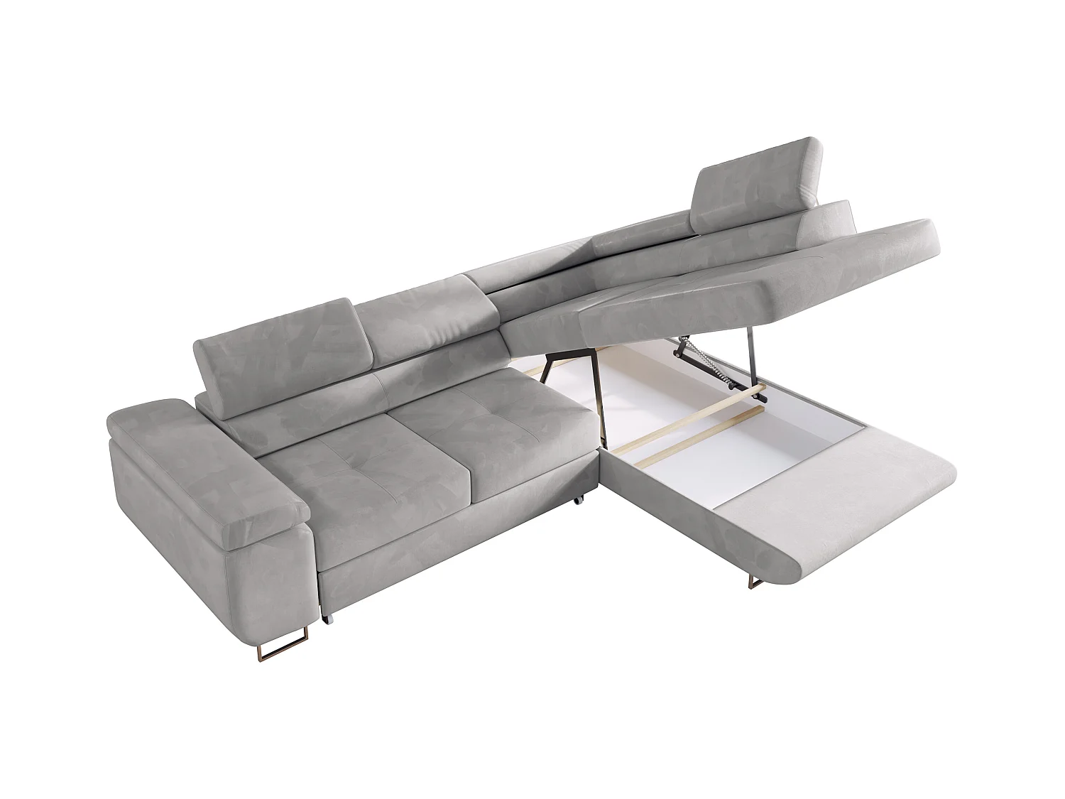 Ecksofa GUSTAW - mit Schlaffunktion, verstellbare Kopfstützen, Metallbeine - Hellgrau Velvet - Ecke Rechts