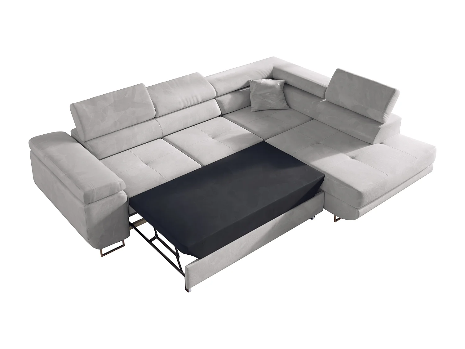 Ecksofa GUSTAW - mit Schlaffunktion, verstellbare Kopfstützen, Metallbeine - Hellgrau Velvet - Ecke Rechts