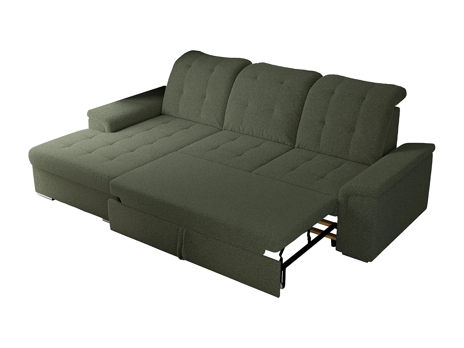 Ecksofa MADRITO - mit verstellbarer Rückenlehne, Armlehnen, gestepptem Sitz und Rückenlehne, Schlaffunktion - Grün Boucle - Ecke Links