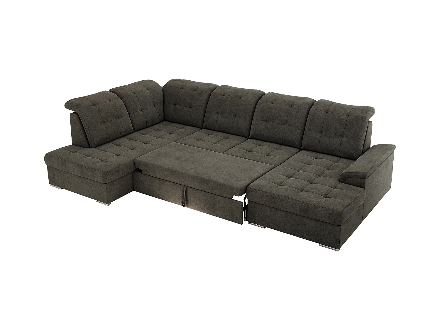 Ecksofa MADRITO U - mit verstellbarer Rückenlehne, Armlehne, L-förmige Ecke, Bettkasten - Dunkelgrau Velvet - Ecke Links